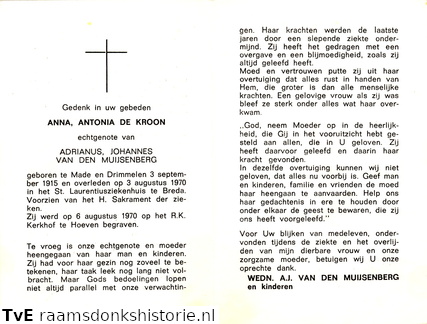 Anna Antonia de Kroon- Adrianus Johannes van den Muijsenberg